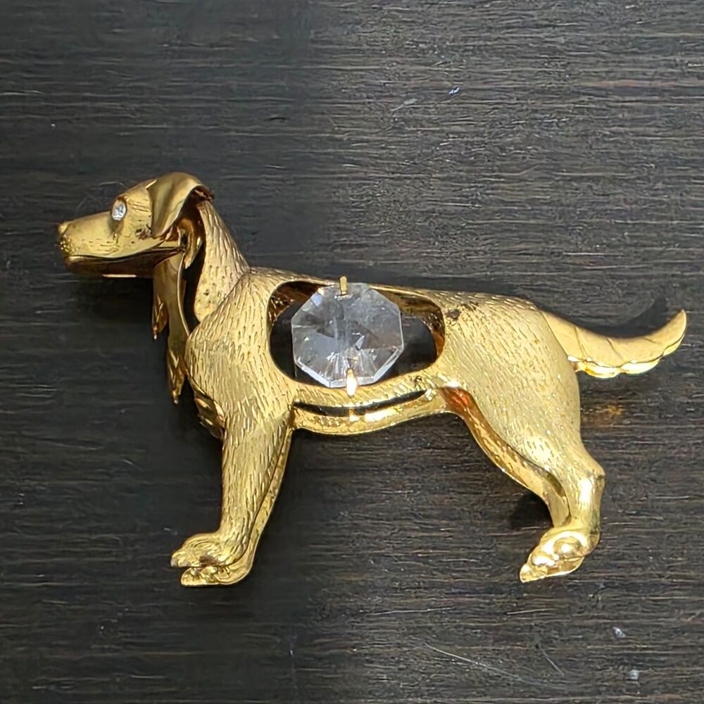 Dog Mini Figurine Gold Plated Swarovski Crystal Elements 3"W - Picture 4 of 12